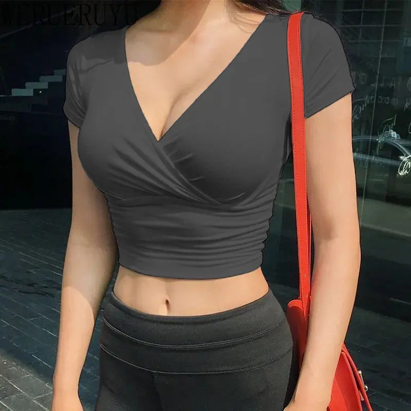 Sexy V-Ausschnitt Crop Top – Y2K Stil für Damen
